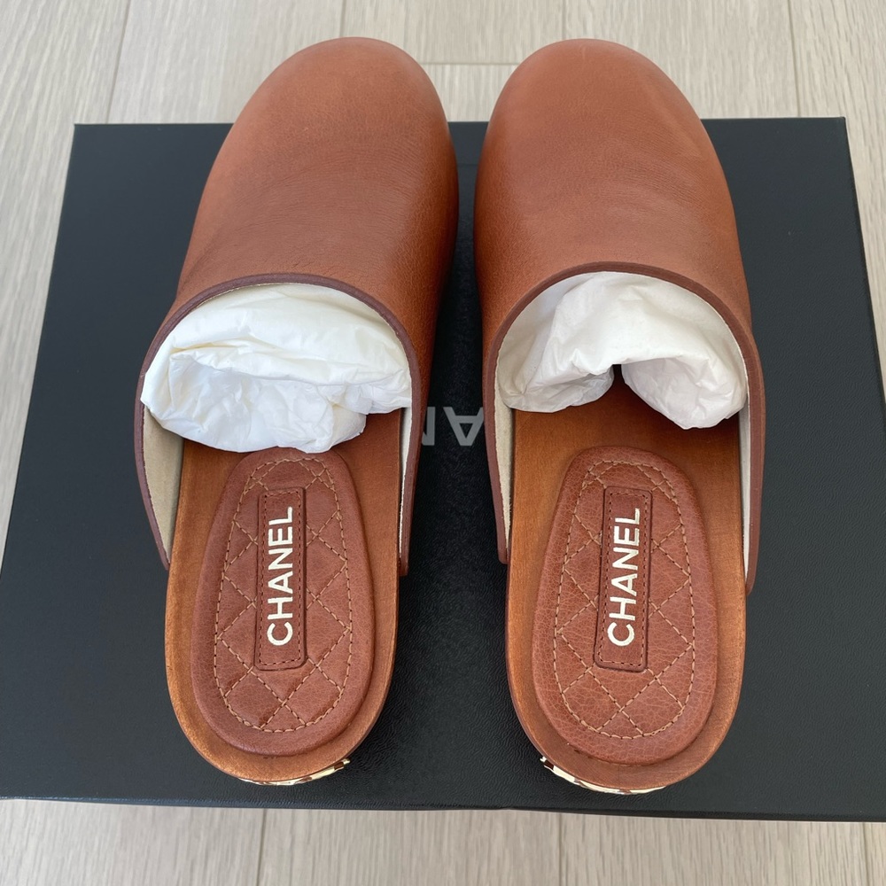 CHANEL Brown Leather Clogs - NWB